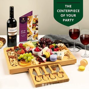 Plateau à fromage en bois Royal Craft avec ensemble de couverts, plateau de service en bambou pour les apéritifs et les desserts - Product Image 2