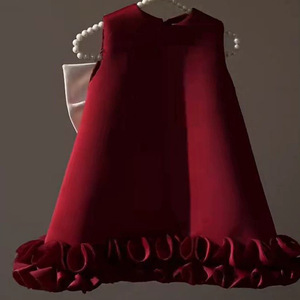 <b>Red</b> Strapless Flower Girl Dress With White <b>Bow</b> Solid Color Cotton Dress For Girls - Product Image 3