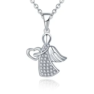 925 Sterling Silver Love Guardian angel Wing Heart pendants for necklace jewelry zirconia pendant charms