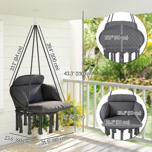 Fauteuil suspendu en hamac, chaise suspendue d'extérieur avec grand <span class=keywords><strong>coussin</strong></span>, balançoire en macramé en corde de coton avec chaîne, <span class=keywords><strong>pour</strong></span> intérieur et extérieur - Product Image 5