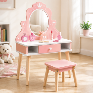 Tocador de <span class=keywords><strong>Princesa</strong></span> Corazón Rosa con Espejo y Cajones para Dormitorio de Niñas Pequeñas, Juego de Imitación Educativo para Niños - Product Image 1