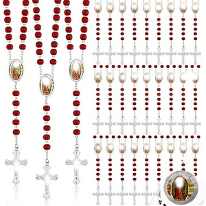 Collier chapelet fait main avec perles en bois parfumées 6x7mm, design croix, cadeau unisexe, bijoux - Product Image 3