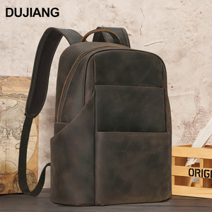 Dujiang Genuine Leather <b>Backpack</b> <b>Large</b> Capacity Laptop Compartment Unisex Business Travel Bag - Product Image 1