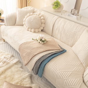 <b>Sofa</b> Cushions Solid Color Flannel 145-185cm Quilted Non-Slip All Season <b>Sofa</b> <b>Covers</b> Pad Type Machine Washable - Product Image 1