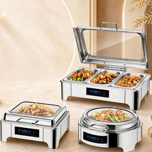 Réchaud de buffet rectangulaire en acier inoxydable doré pour mariage, ensemble chauffe-plats 9L avec distributeur d'alcool - Product Image 2