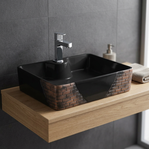Modern <b>Matt</b> Black Ceramic Above Counter Table Top Vessel Basin Custom Size Bathroom Sink for Villa - Product Image 1