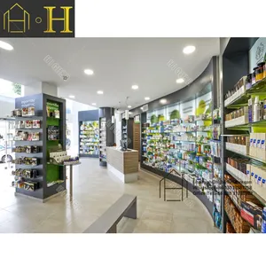 Retail Pharmaceutical Tempered Glass Pharmacy Glass Wooden Wall Shelves Shelves