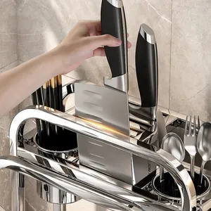 304 Stainless Steel Knife Holder Kitchen <b>Rack</b> Multi-functional New Model Integrated Storage of <b>Dishes</b> - Product Image 4