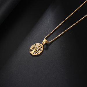 Popular joyería de las mujeres de moda CZ 18k chapado en oro de acero inoxidable colgante Árbol de la vida collar - Product Image 4