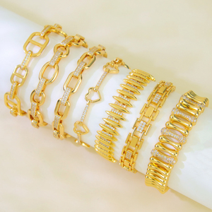 In Stock Trendy Italian <b>Gold</b> Color <b>Bracelet</b> 21k <b>Gold</b> Plated Zircon Dubai Charm Lucky Bangles for Women Event Party - Product Image 1