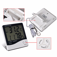 Lash LCD Digital Temperature Humidity Meter HTC-2/HTC-1 Higrometer Termometer Stasiun Cuaca untuk Rumah Dalam & Luar Ruangan dengan Jam