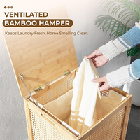 Cesto de Ropa de Bambú de 50L, Cesto de Ropa Ventilado con Forro Extraíble y Lavable, Tapa de 60cm, Cesto de Ropa de Bambú al por Mayor
