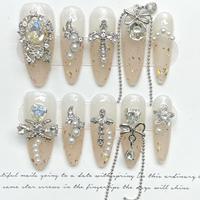 Uñas postizas de lujo con logo gratis, largas, estilo bailarina, con diamantes, a presión, personalizadas con diamantes de imitación, acrílicas, uñas artificiales.