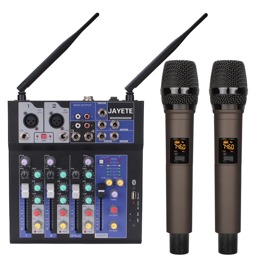 F4 Channel blueteeth USB interface digital mixer console audio Karaoke dj controller minin Sound Mixer with wireless microphone