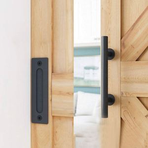 WEKIS Durable Heavy Duty Pull Flush Door Handle <b>Set</b> Black Sliding Barn Door Hardware for Outdoor Bedroom Kitchen Soundproof - Product Image 5