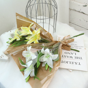 3 têtes de lys artificiels 3D à toucher réel, à tiges collées, pour mur floral DIY, arrangement floral en pot, décoration intérieure - Product Image 1