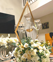 Grand Chandelier en Fer Doré, Acrylique et Métal avec Cristaux, Support de Bougies pour Centre de Table, Décoration Florale pour Salle de Mariage et Maison