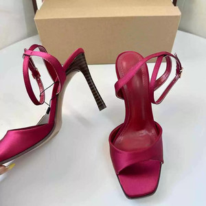 Sandales à talons aiguilles minimalistes de style français pour femmes, avec bout carré, bout ouvert et bride unique au niveau du talon - Product Image 3