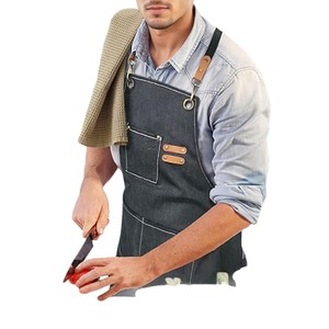 Tùy chỉnh in không thấm nước và dầu chống denim BIB Tạp Dề Vải tay bảo hộ lao động cho nhà bếp cà phê cửa hàng và đám cưới - Product Image 5