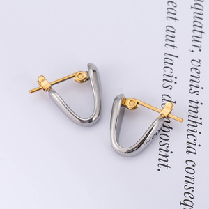 <b>Stud</b> Earrings U Shape Geometric <b>Titanium</b> Steel Metallic Minimalist Fashion Jewelry For Women - Product Image 3