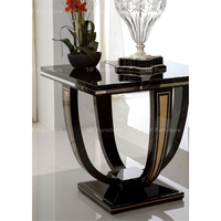 Table basse carrée de luxe moderne en bois massif, faite à la main, pour salon, avec finition noire brillante