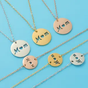 2023 New Titanium steel MOM peach heart round pendant connector necklace bracelet jewelry