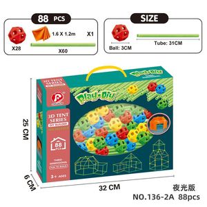 Kit de construction de tente perlée DIY pour enfants, jouet éducatif et artisanal, maisonnette à assembler avec design de château qui brille dans le noir - Product Image 3