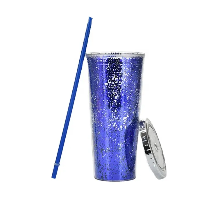 Glitter Geïsoleerde Acryl Tumbler Met Deksel & Stro, double Wall Herbruikbare Klassieke Cups Grote Plastic Tuimelaars Voor Iced Koffie Thee