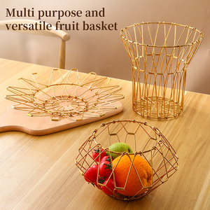 Cesta de Almacenamiento Dorada para el Hogar, Plegable, de Metal <span class=keywords><strong>Flexible</strong></span>, Cesta de Alambre de Acero Inoxidable, Cesta de Frutas para Cocina - Product Image 5