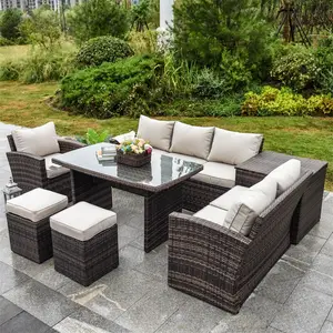 Ensemble de canapés d'extérieur de luxe en aluminium pour jardin Coussins de mobilier d'extérieur en osier modernes