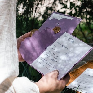 Invitation de <span class=keywords><strong>mariage</strong></span> vintage française personnalisée avec design en relief et autocollant de sceau de cire - Product Image 3