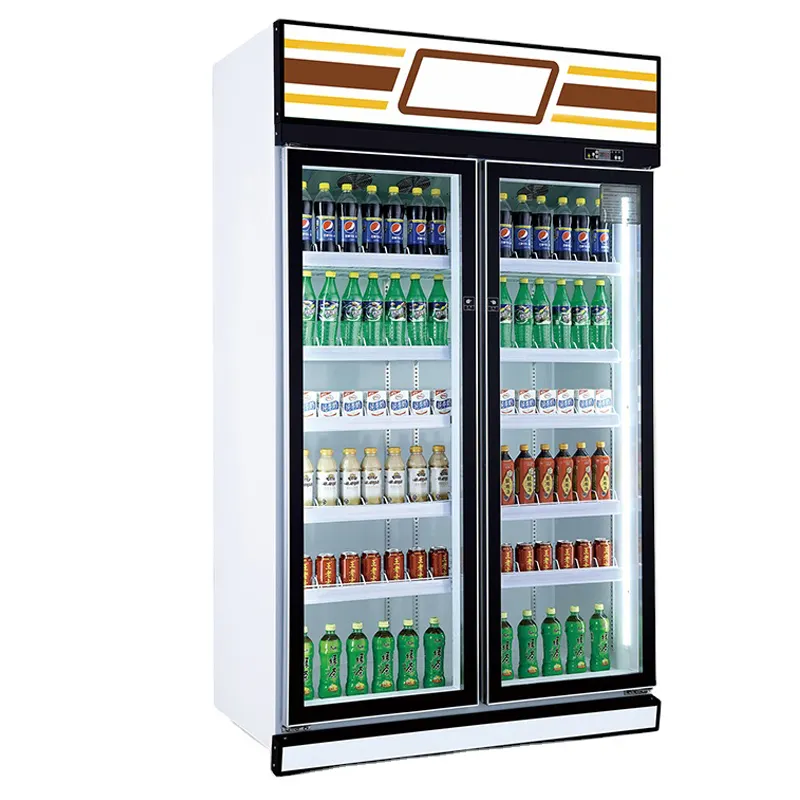 2 cửa kính đồ uống mát thẳng đứng siêu thị mở đồ uống mát tủ lạnh trưng bày