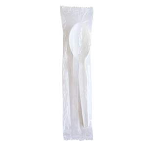 Boardwalk Heavyweight Design 1,000 Count Disposable Soup Spoons Individually <b>Wrapped</b> <b>White</b> Polystyrene Silverware Premium Case - Product Image 1