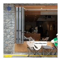 Ventana plegable de vidrio doble, duradera, comercial, ahorro de espacio, cafetería, acordeón de aluminio
