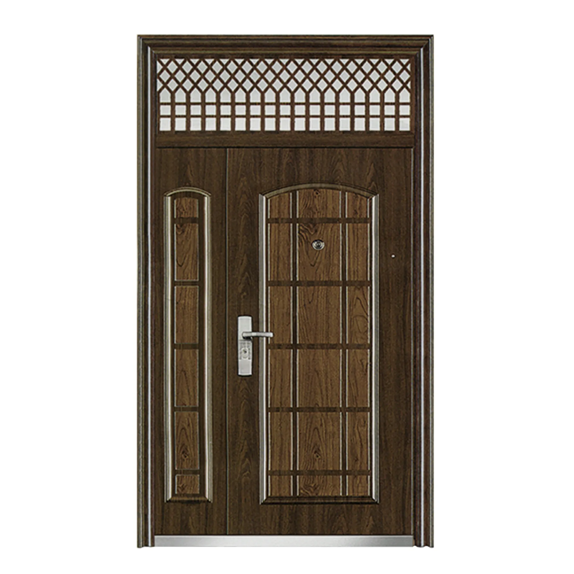 Porte d'entrée en tôle d'acier estampillée OEM, prix raisonnable, mur extérieur de sécurité, porte en acier métallique, porte d'entrée avant avec verre