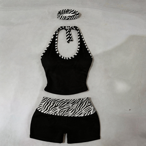 Ensemble deux pièces pour <span class=keywords><strong>femme</strong></span> avec haut licou imprimé léopard et short à revers, avec bandeau – <span class=keywords><strong>Tenue</strong></span> de club d'été 2026 en coton et élasthanne - Product Image 6