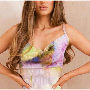 2023 russe <span class=keywords><strong>Amaza</strong></span> meilleur vendeur Modal Pop imprimé plissé minceur fronde robe avec taille naturelle motif chaud - Product Image 3