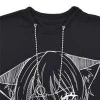 T-shirt à manches courtes et col rond noir, tendance, sportif, avec images de dessins animés, chaîne en métal, grande taille