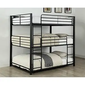 Steel Triple Adult Cheap Bunk Black Metal 3 Iron Bed For Hotel
