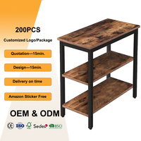 Meja Samping Tempat Tidur Industrial Rustic Brown dengan Rak Jala, Rangka Logam Kokoh, Meja Samping Tempat Tidur untuk Ruang Tamu Kamar Tidur