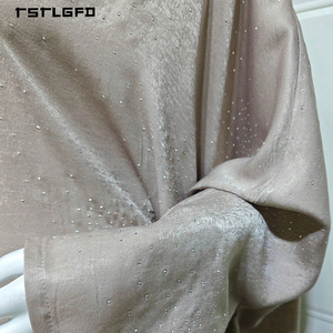Vestido Largo de Gala para Mujer, Estilo Abaya, Satén Color Champán, Adornado con Cristales y Pedrería, Manga Murciélago 3/4, Cuello en V, Elegante y Lujoso - Product Image 2