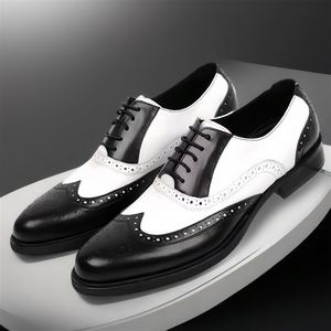 Trendy Formal Office to Evening Wear Genuine Leather Large Sizes 2026 Carved Color <b>Block</b> Mens Dress Shoes - Product Image 3