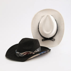 Sombrero <span class=keywords><strong>Vaquero</strong></span> de Ala Ancha de Gamuza de Alta Calidad con Detalles de Águila y Bandera para Viajes Casuales y Uso Profesional - Product Image 2