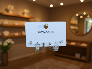 Qjnyajare French Style <b>Earrings</b> Set With <b>Emerald</b> Cut Zircon Studs And <b>Hoops</b> For Women Fashion Jewelry Alloy Material - Product Image 2