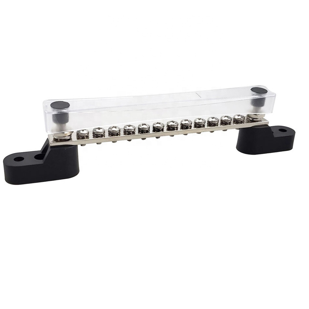 Amomd Marine 12 Screw Terminal 150A Ground Power Distribution Block Copper Bus Bar with Cover Surface Mount Terminal Block 48V