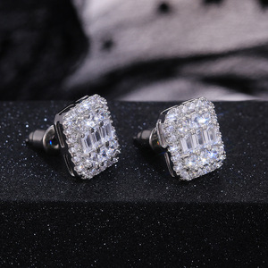 Orecchini in oro bianco con diamanti E503, taglio smeraldo, colore D, gioielli classici naturali da donna - Product Image 5