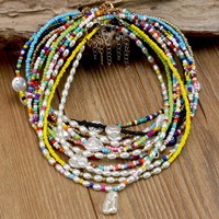 Collier pendentif coloré à breloques perlées pour femme, collier ras-du-cou bohème en perles de rocaille, collier fait main en perles de culture, cadeau bijou