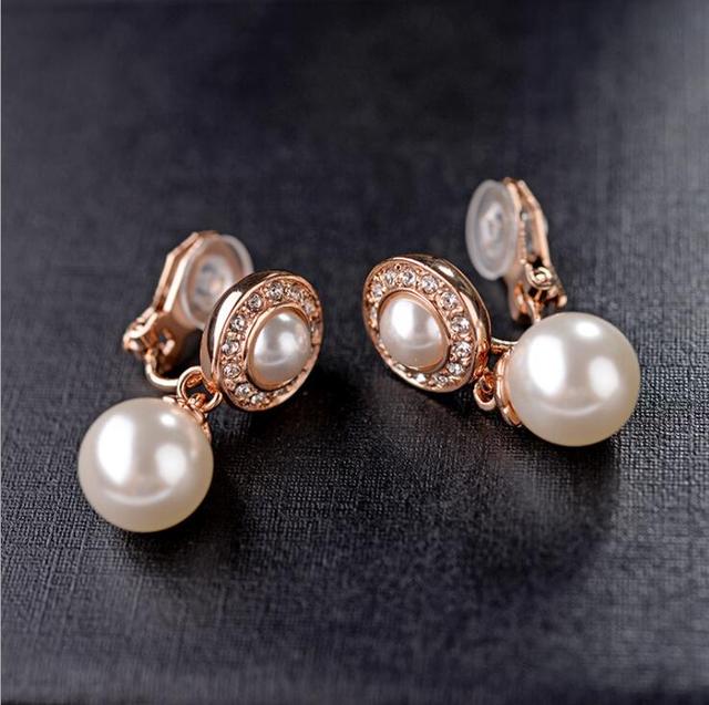 Fashion Women Gold Plated Pearl Clip on Earrings Non Pierced