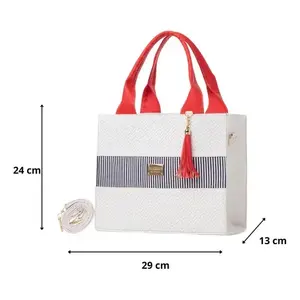 Sac fourre-tout décontracté pour femme Fana, en cuir blanc et rouge, avec fermeture à rabat, pour usage quotidien - Product Image 4