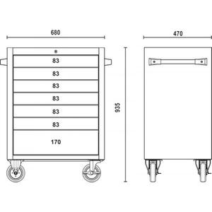 BETA - 024003077 Cabine mobile à sept tiroirs, entièrement en acier inoxydable, Roues non marquantes (vides) - Product Image 4